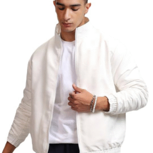 Mens Lightweight White Polyester Bomber Jacket