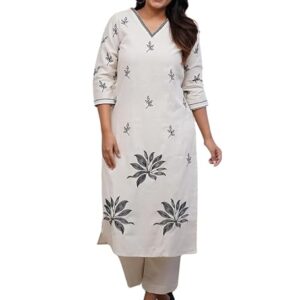 Women's Viscose Floral Embroidered Straight Kurta Set with Pant