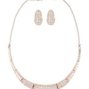 Rose Gold Cubic Zirconia Party Bling Necklace & Earring Set
