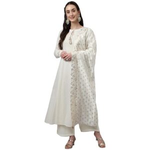 White Pure Cotton Flared Kurta with Palazzo and Dupatta