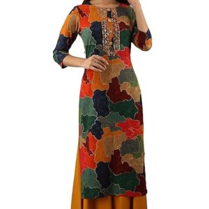 Rayon Straight Women's Kurta with Divider Palazzo Set