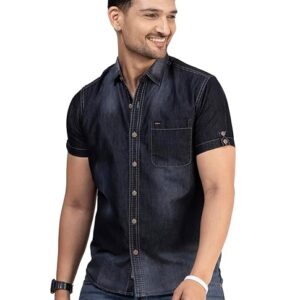 Black Denim Casual Shirt | Half Sleeve Denim Shirt | Men Denim Shirt