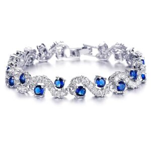 Royal Blue Crystal CZ Silver Plated Stylish Bracelet Gift for Girls