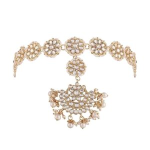 Gold Plated Traditional Floral Kundan Pearl Studded Rajasthani Sheeshphool/SheeshPatti